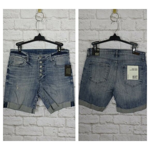 New KUT From The Kloth Boyfriend Denim Shorts Hi-Rise Exposed Button-Fly 4 - Picture 4 of 12